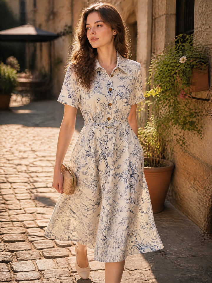 Gianna Elegant Lapel Printed Dress