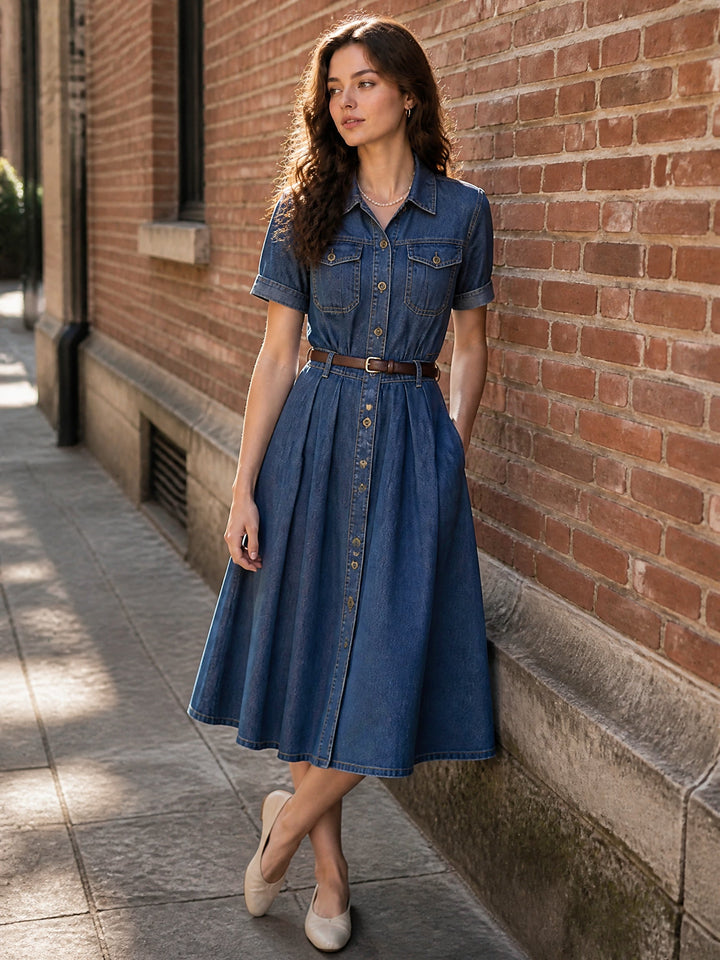Makayla Retro High-Waisted Denim Dress