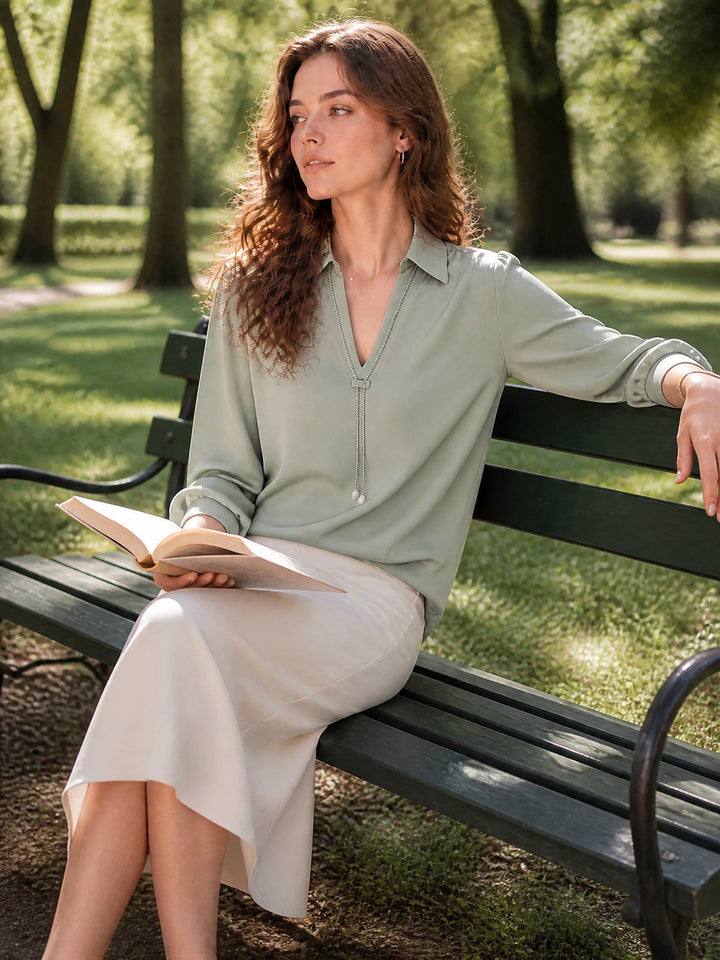 Claire Elegant V-Neck Satin Shirt